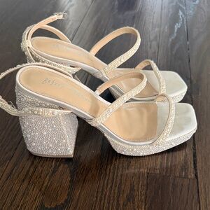 Betsey Johnson Ivory Pearl & Crystal Block Heel Sandals